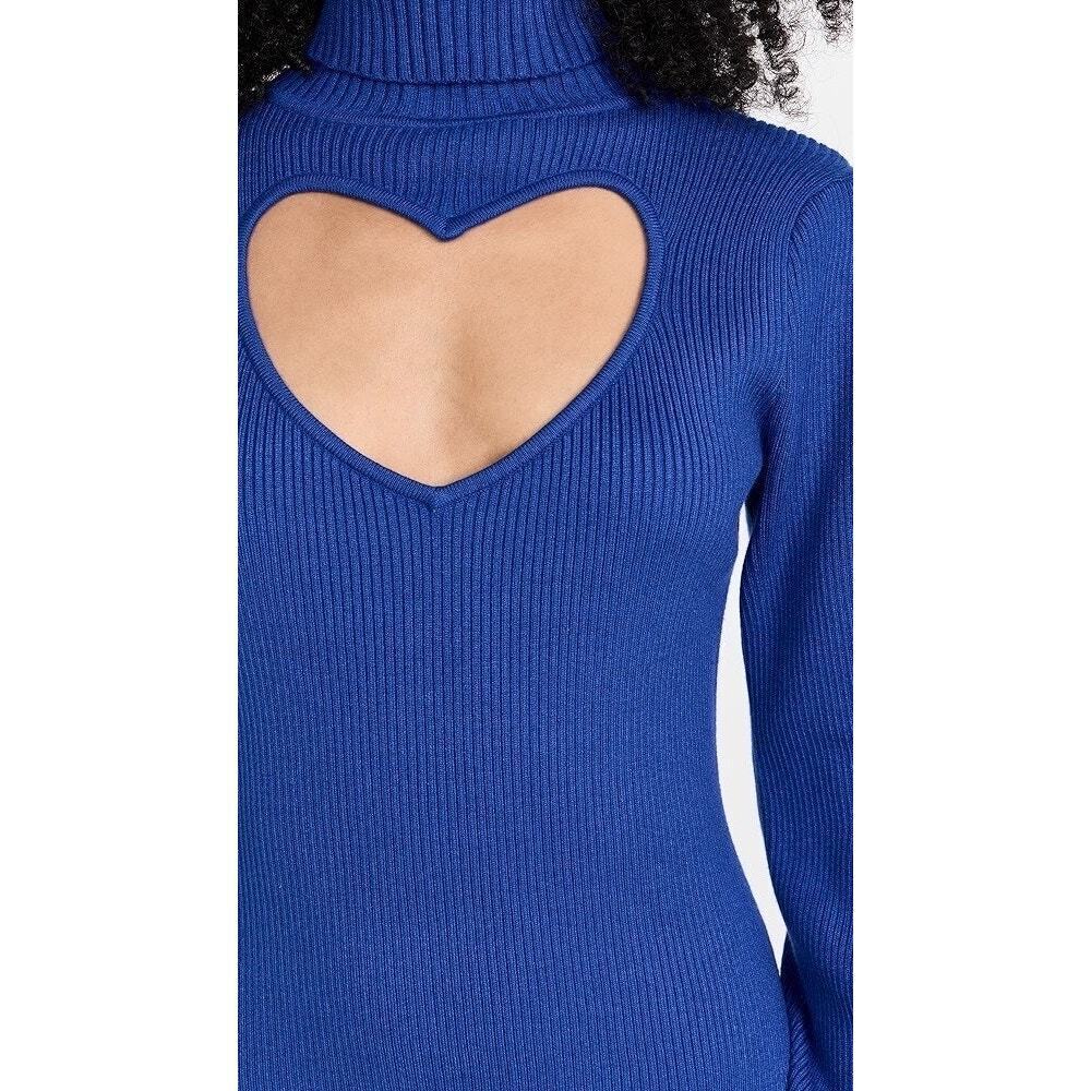 Farm Rio Bright Blue Ribbed Knit Heart Cutout‎ Turtleneck Sweater Midi Dress NEW - Picture 7 of 16